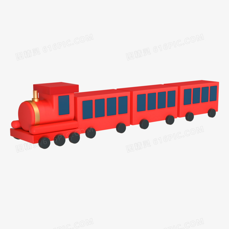 C4D红色玩具火车3D元素