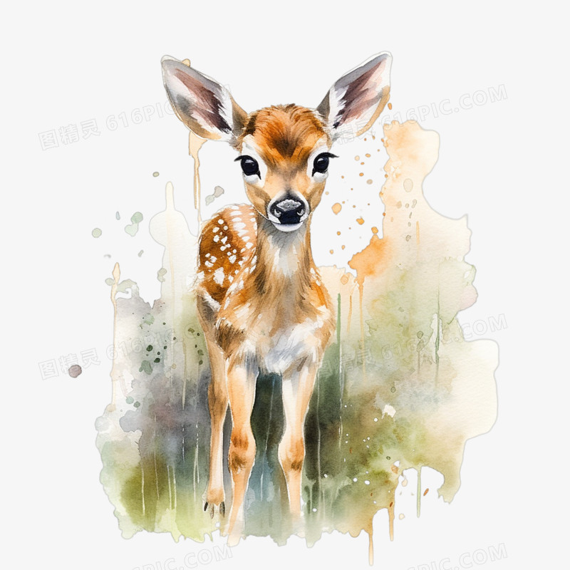 水彩画动物小鹿免抠元素