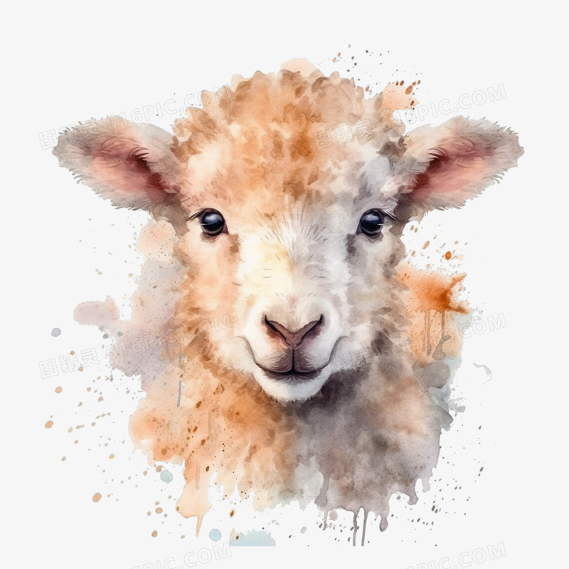 水彩画动物小羊免抠元素