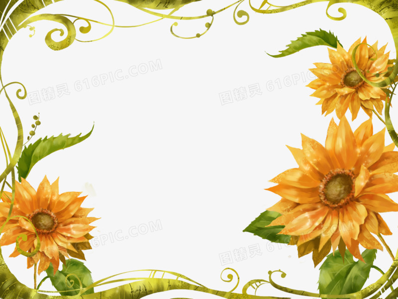 手绘向日葵边框背景