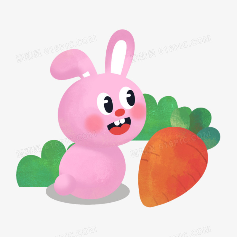 手绘免抠兔子吃萝卜元素