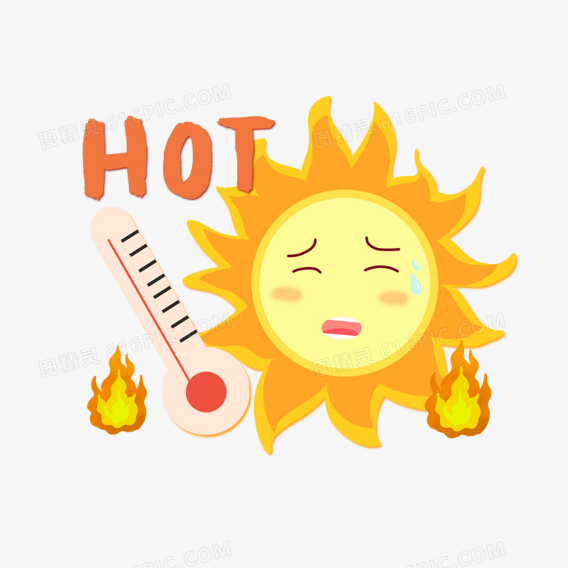 卡通太阳与温度计创意高温元素