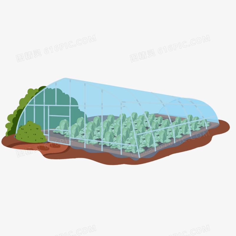 手绘侧视图大棚蔬菜场景元素