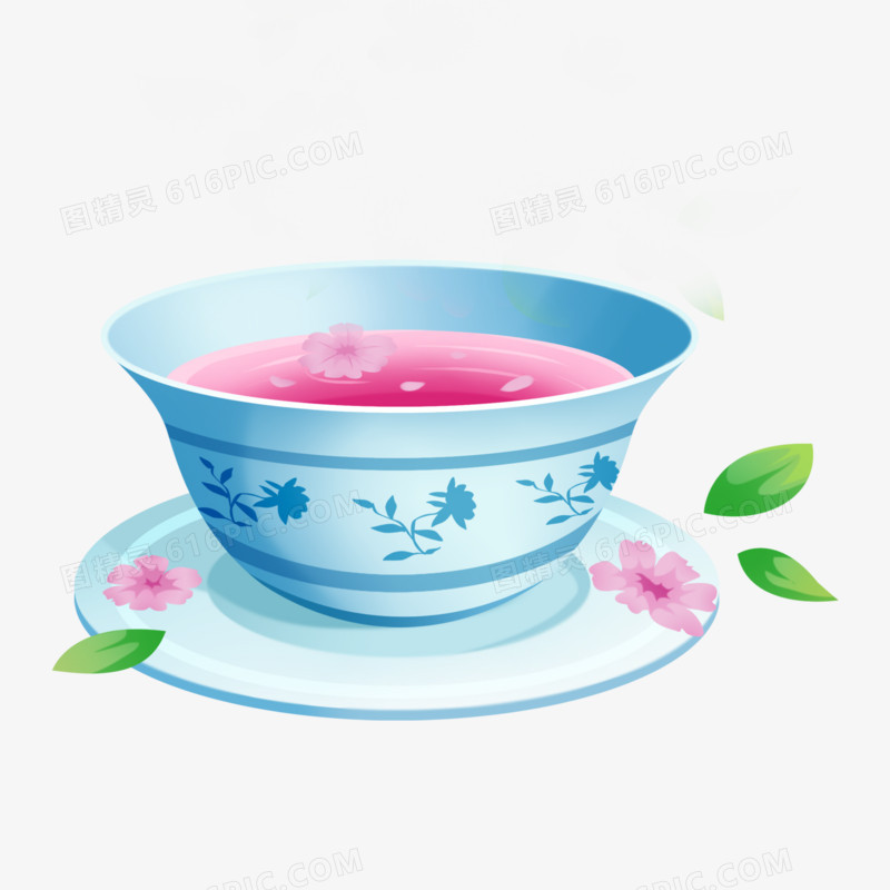 手绘中国风茶具泡花茶免抠元素