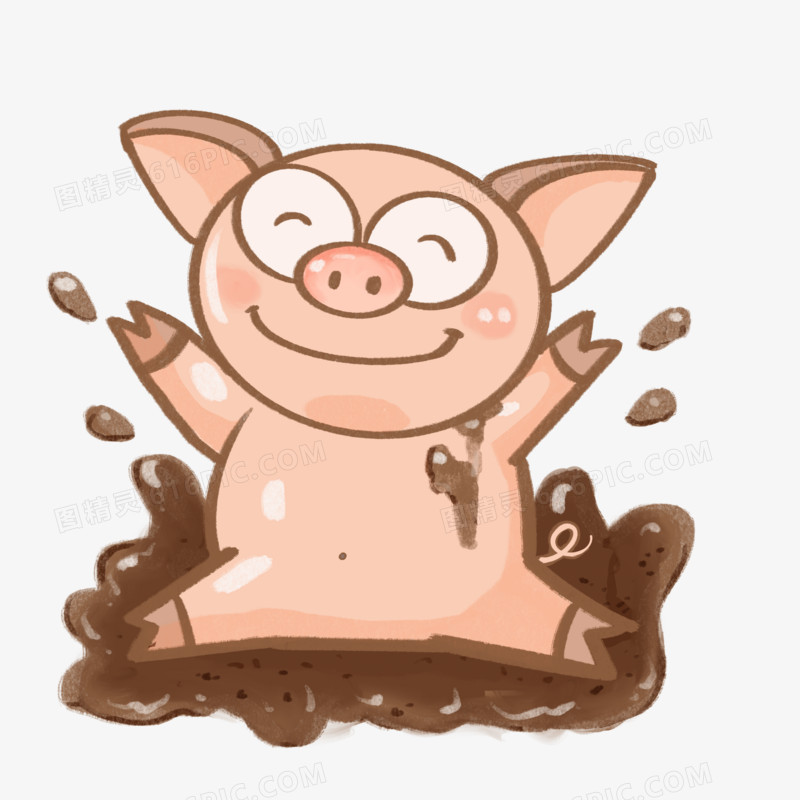 卡通玩泥巴的小猪插画元素
