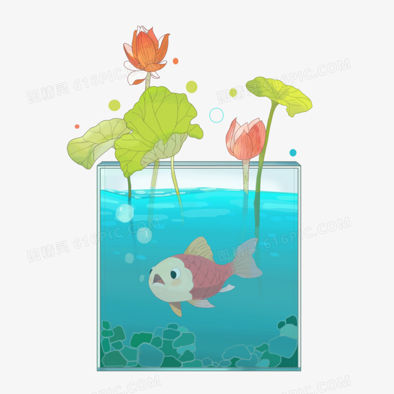 花卉和小鱼插画元素