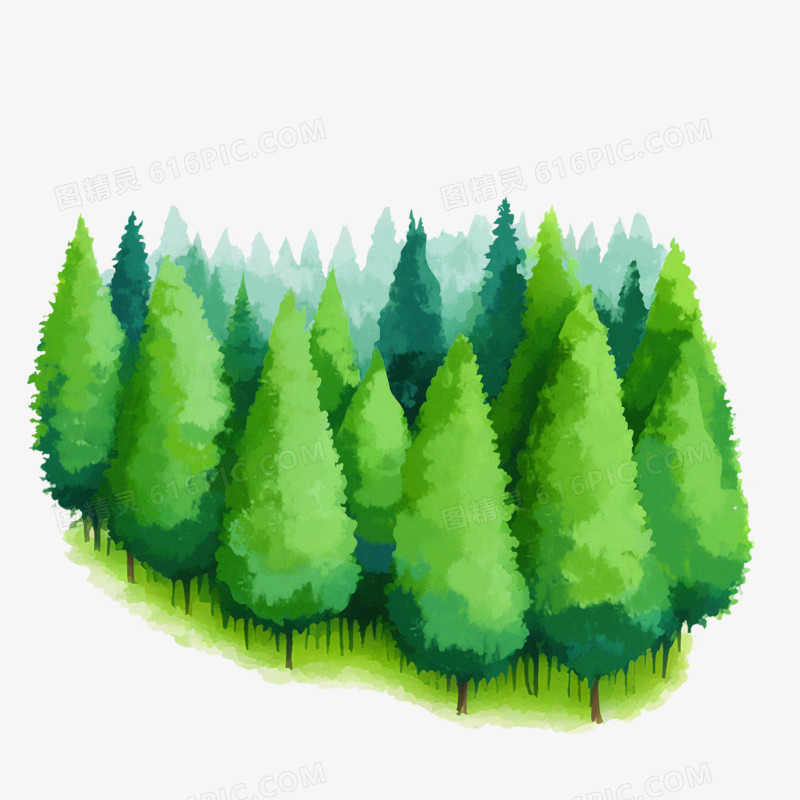 手绘插画儿童画树林森林元素