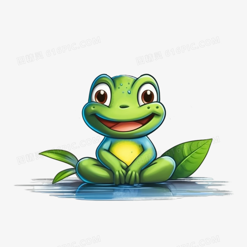 可爱坐在水面的卡通小青蛙元素