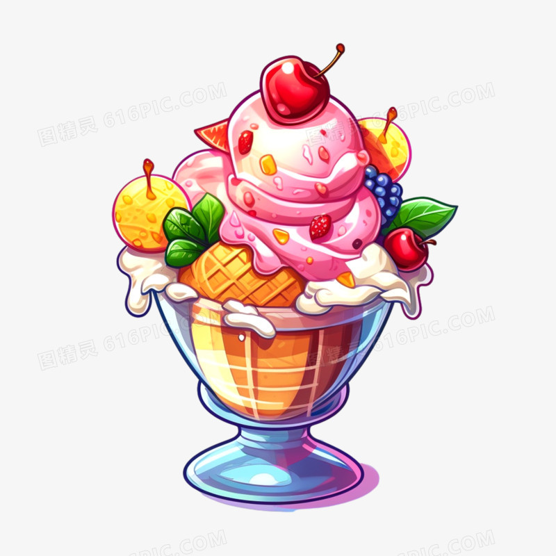 水果甜筒圣代冰淇淋夏季清凉甜品食品元素