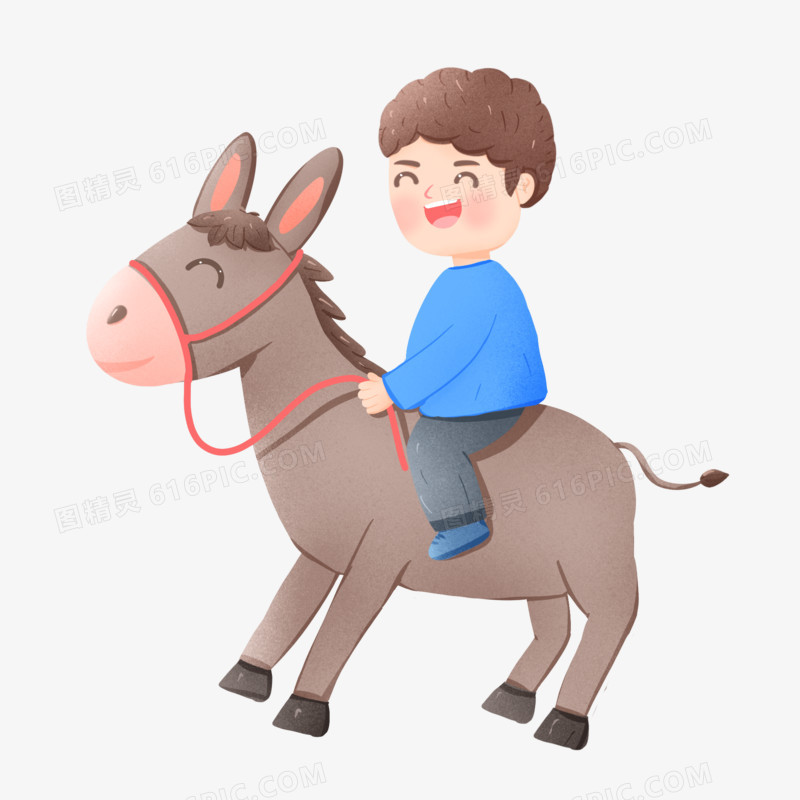 手绘插画元素骑驴的男孩元素
