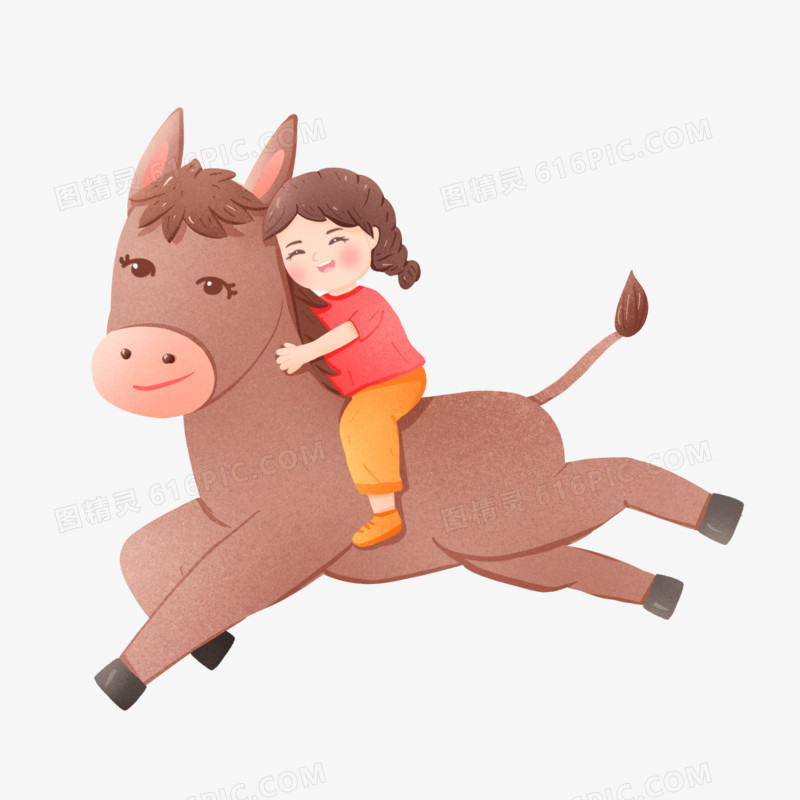 手绘插画元素骑驴的少女元素