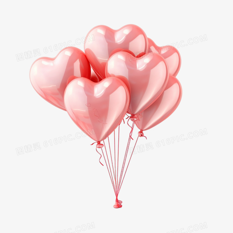 一捆粉色爱心立体气球元素