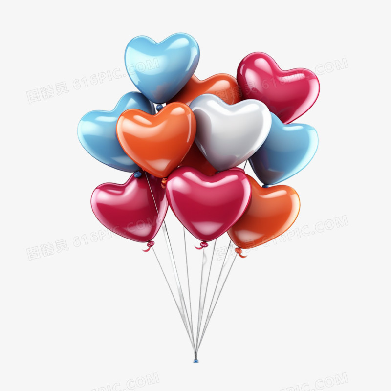 一捆五颜六色爱心立体气球素材