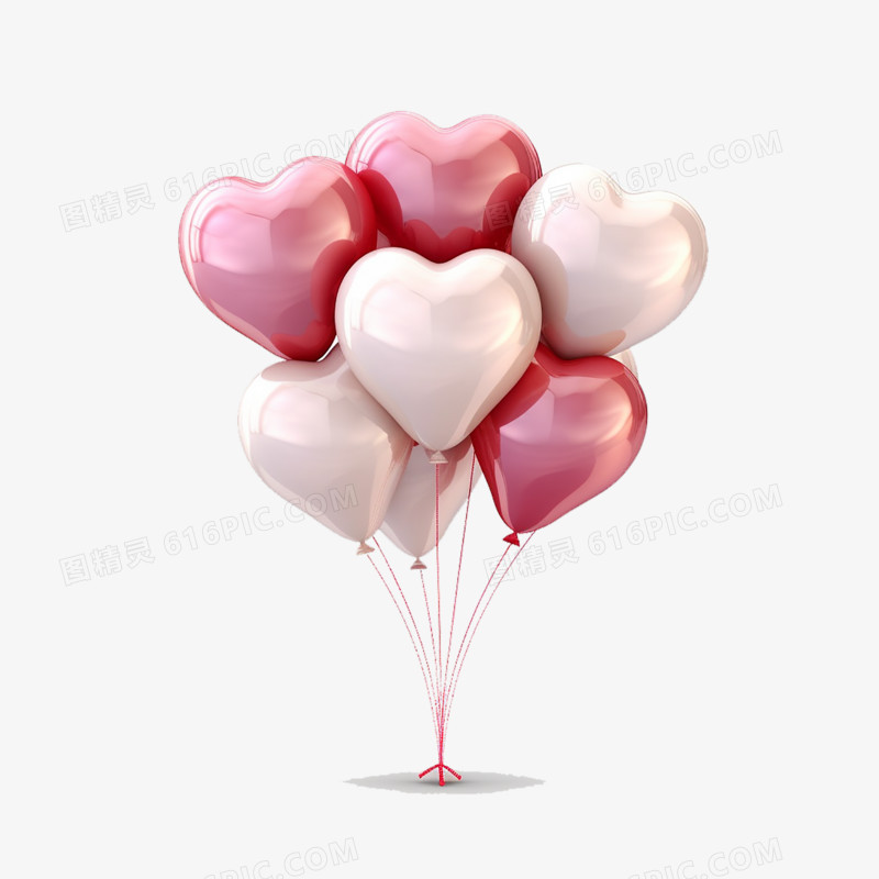 一捆浪漫爱心立体气球元素