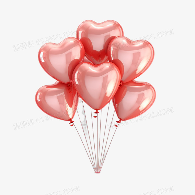 一捆粉红色爱心立体气球素材