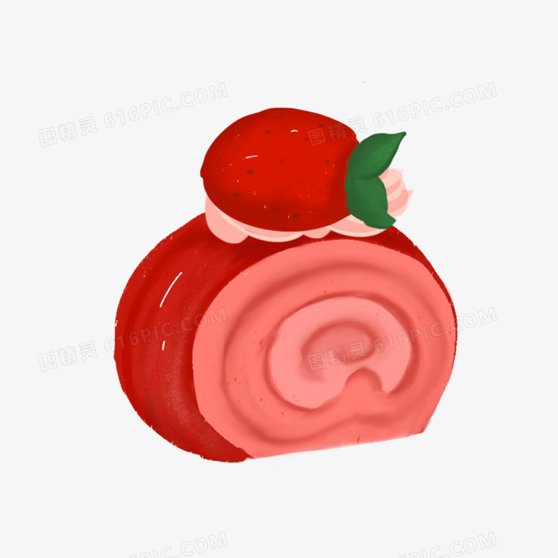 手绘草莓甜品瑞士卷元素