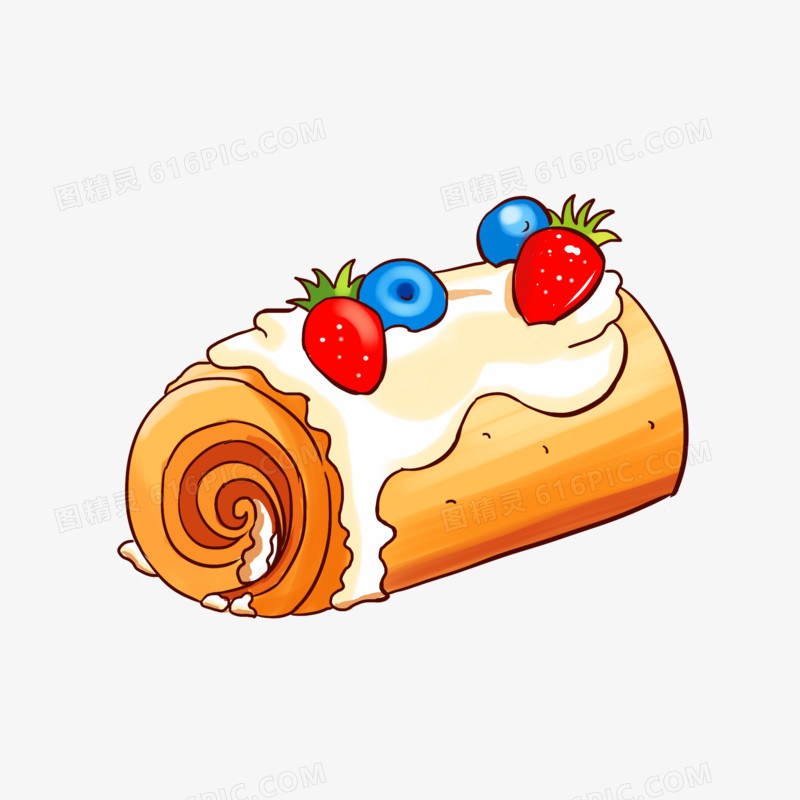 手绘卡通瑞士卷蛋糕甜品免抠元素