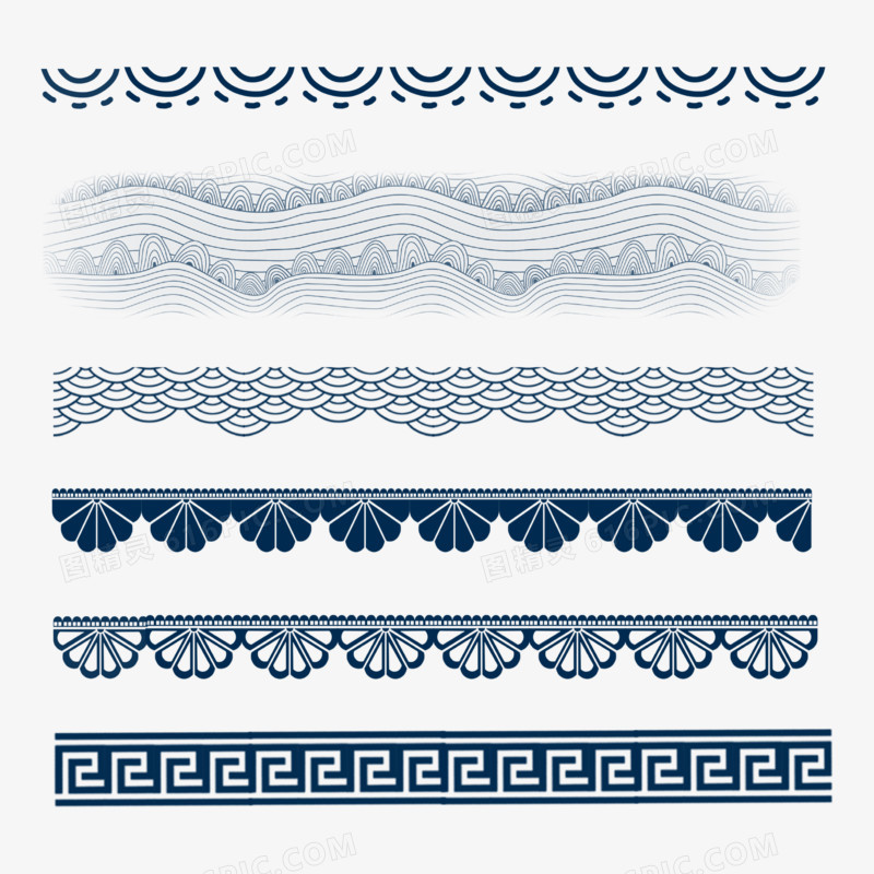 一组简约海浪线条免抠装饰元素