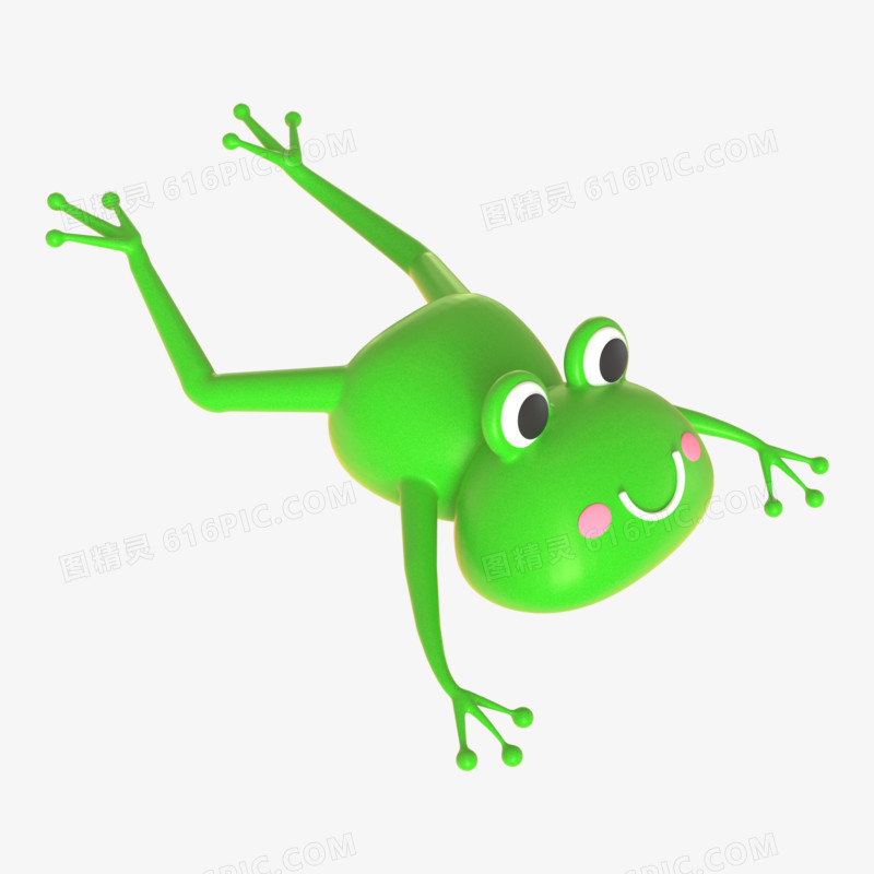 c4d绿色卡通青蛙游泳姿势3D元素