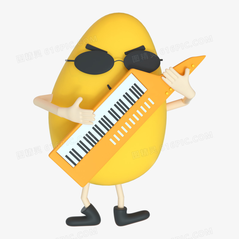 C4D黄色拟人水果芒果演奏乐器3D元素