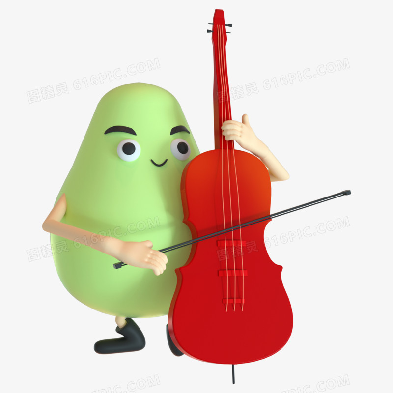 C4D绿色拟人水果演奏大提琴3D元素