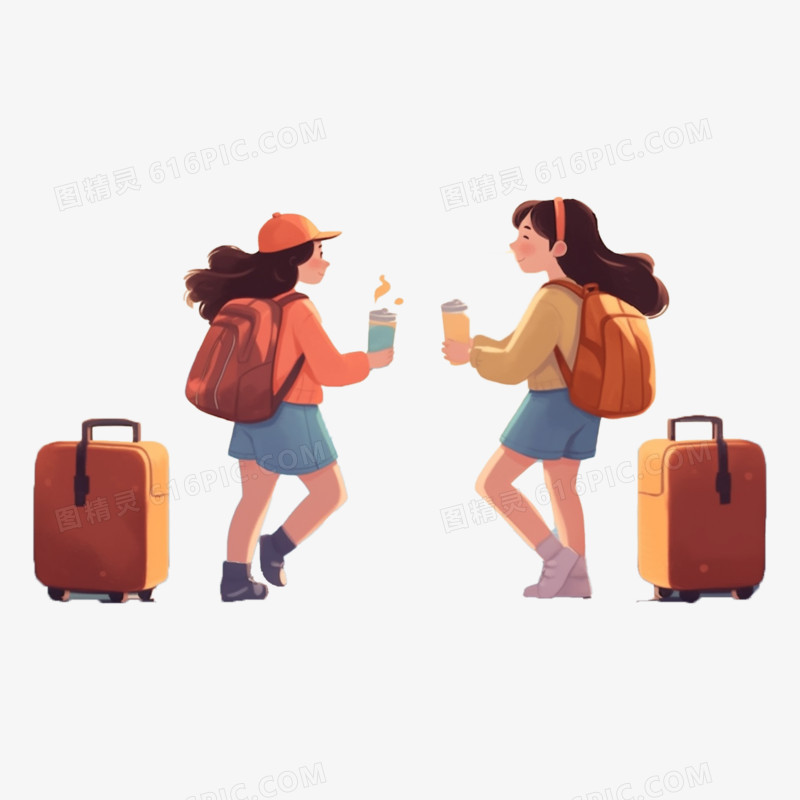 两个女孩毕业季出行旅游碰面元素