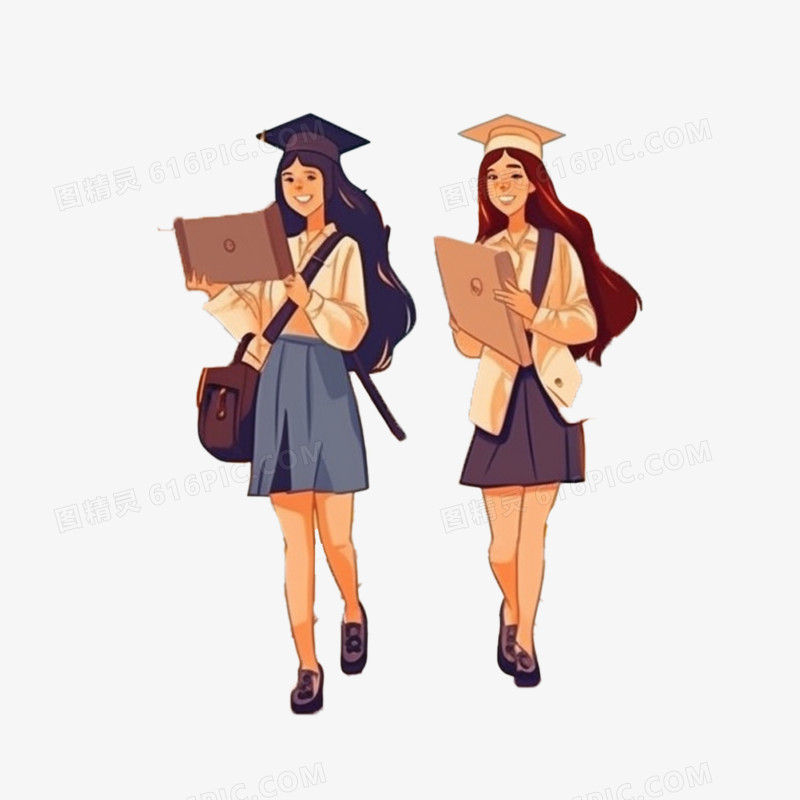 两个女孩背包毕业旅行素材
