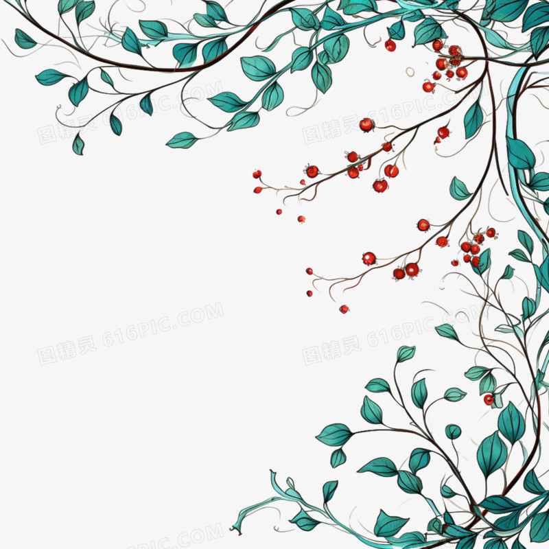 树枝浆果藤曼花藤装饰边框花边元素
