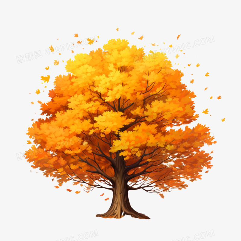 秋天树木金黄树叶植物元素