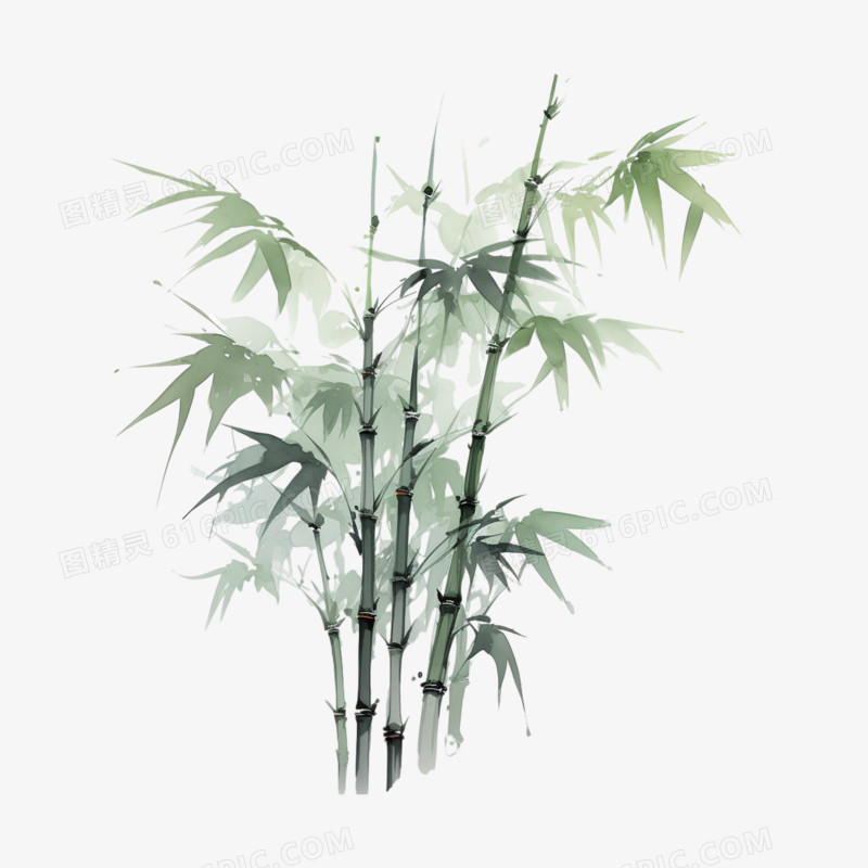 水墨风绿色竹子竹叶素材
