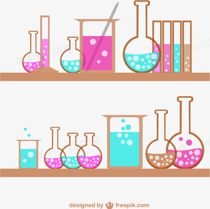 彩绘化学实验器皿矢量素材,