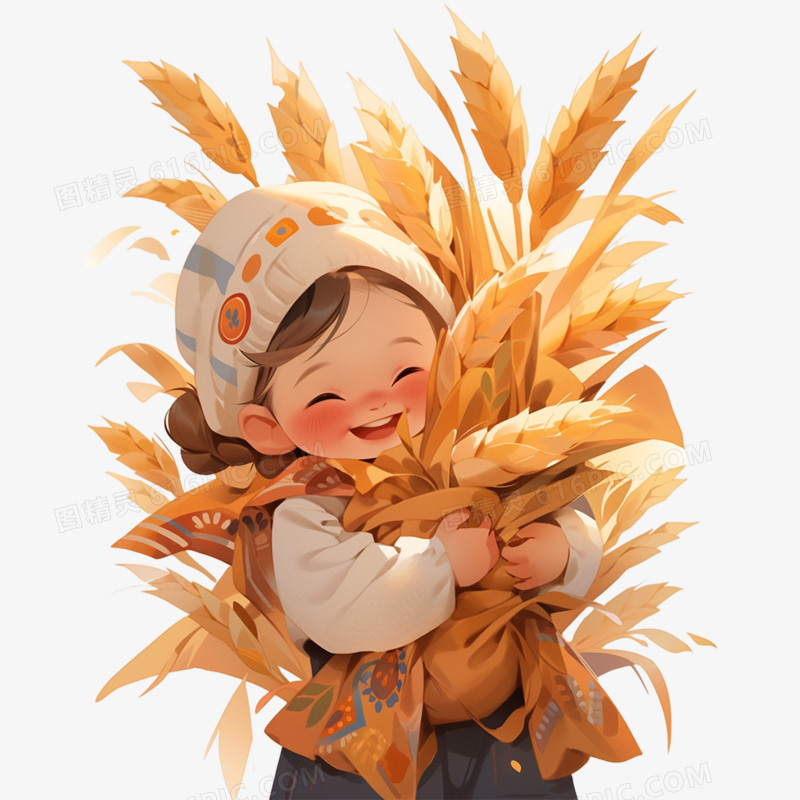 秋天丰收喜悦的农民人物形象元素