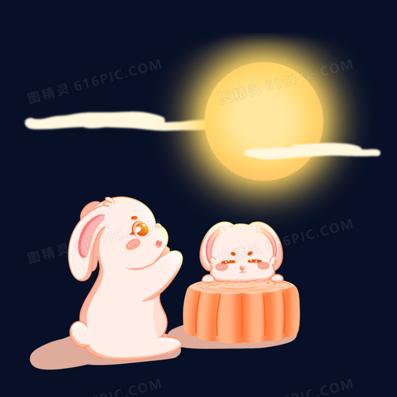 可爱手绘卡通兔子赏月中秋节月兔元素