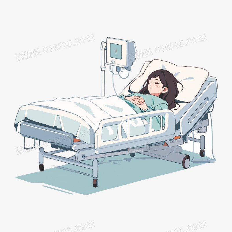 女孩卧病在床卡通插画