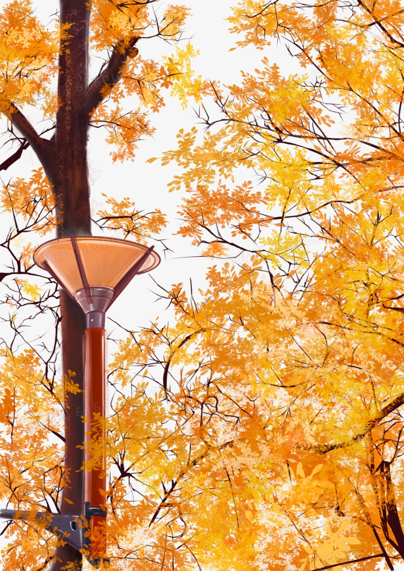 手绘树木秋天景观免抠素材