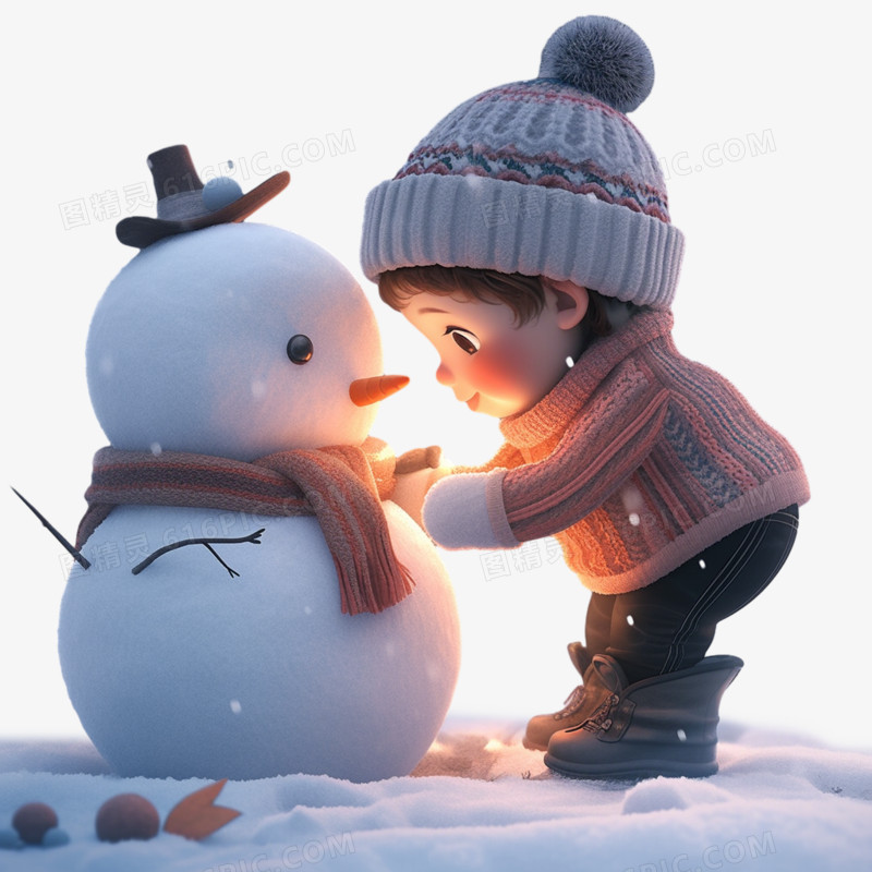 冬天堆雪人的孩子玩雪人物娱乐元素