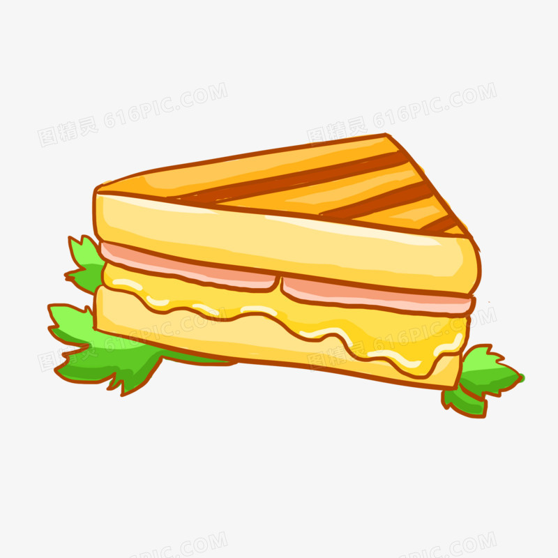 手绘卡通三明治面包免抠元素