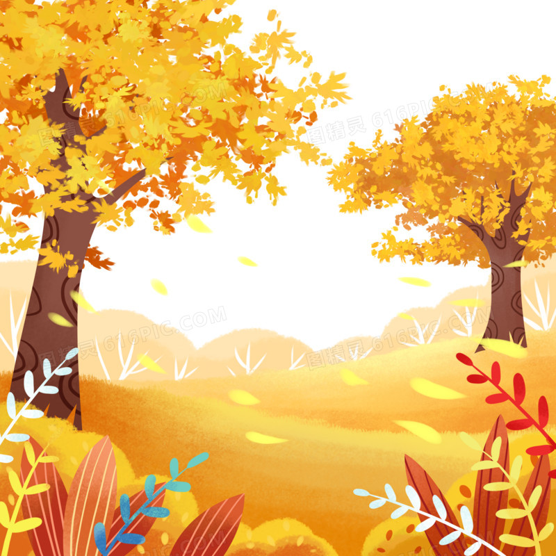 手绘秋天风景景观插画元素