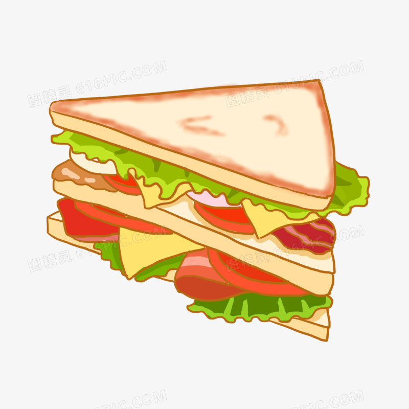 手绘卡通三明治食物免抠元素
