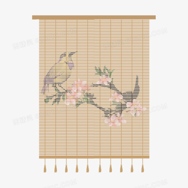 手绘中式竹帘装饰素材