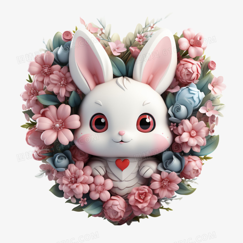 3D鲜花爱情心形礼物装饰元素