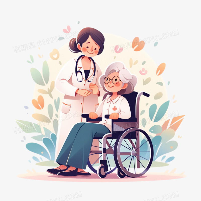 关爱老年人敬老助老医疗养老院元素