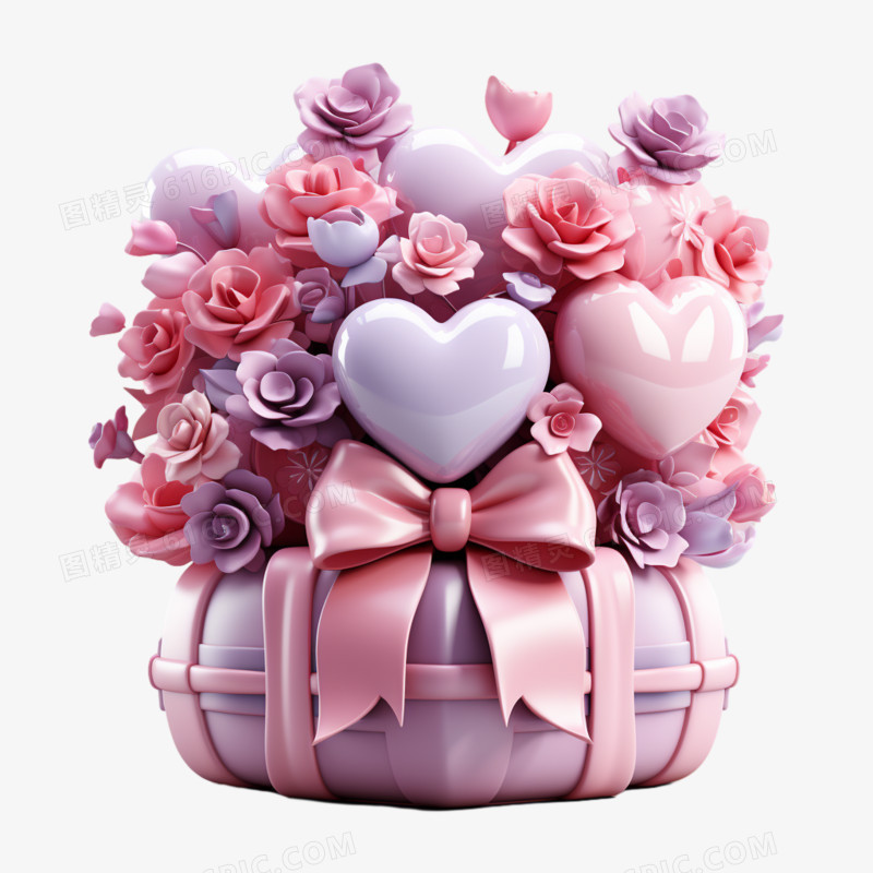 3D鲜花爱情心形礼物装饰元素