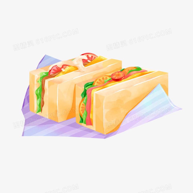 水彩美食切块三明治素材