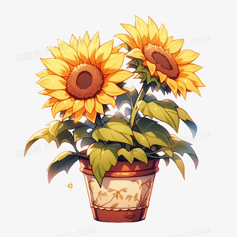 插画风向日葵盆栽元素
