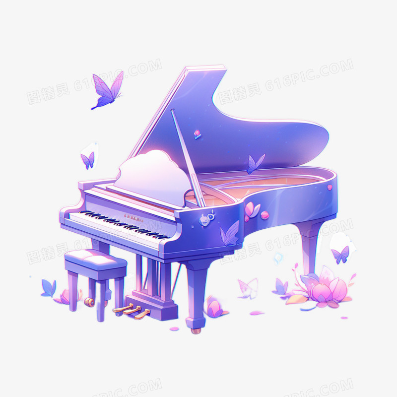 蓝紫色唯美钢琴元素