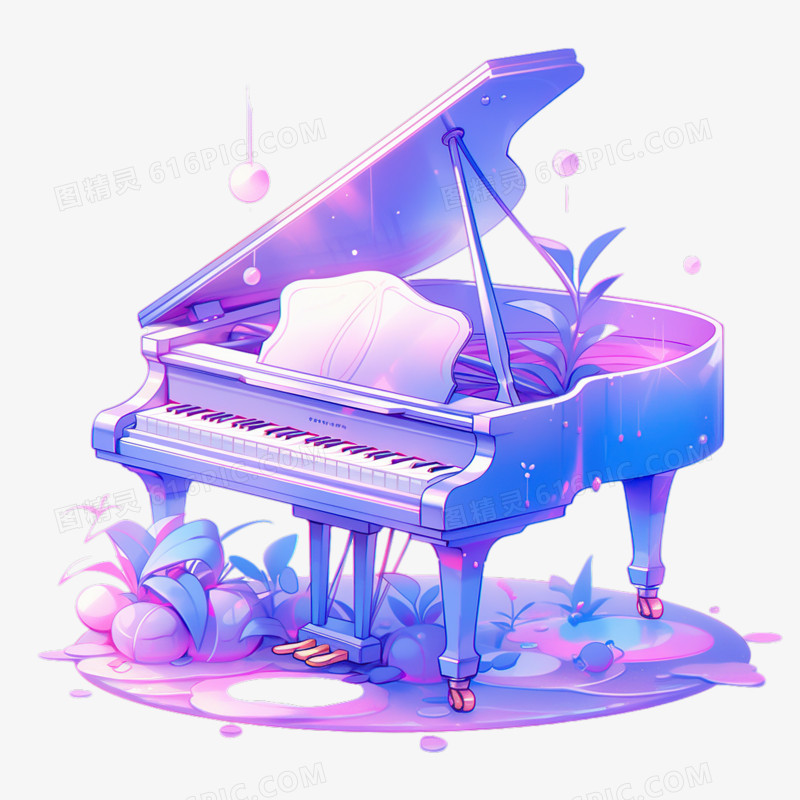 蓝紫色唯美钢琴元素