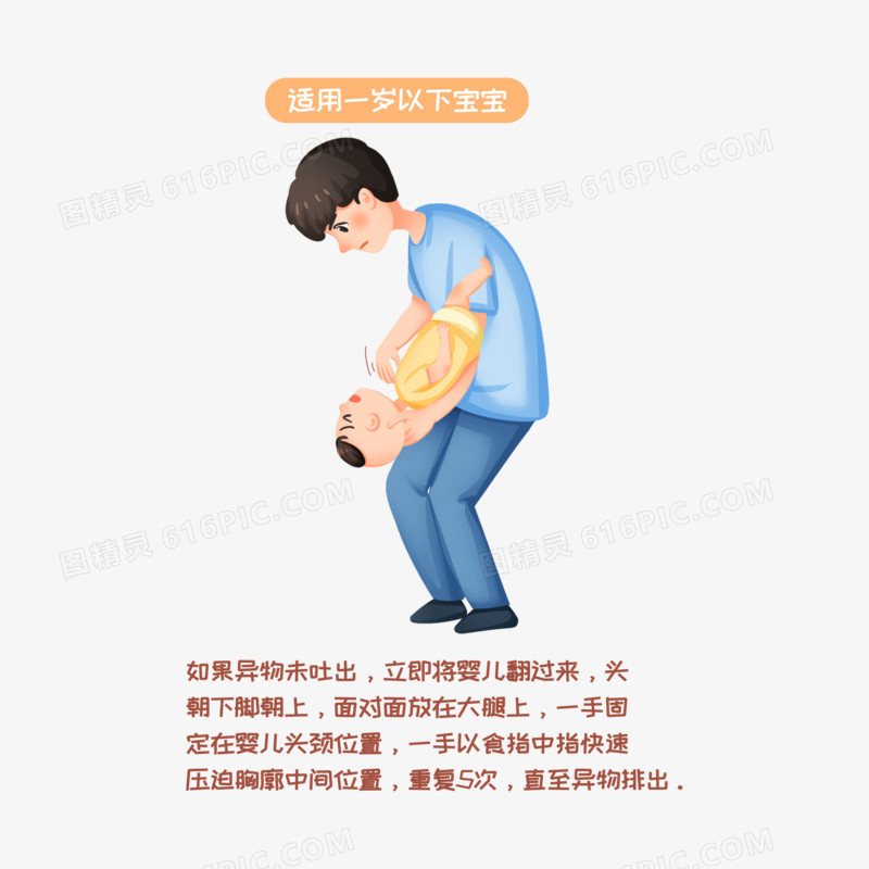 一组手绘插画婴儿幼儿海姆立克急救法合集元素二