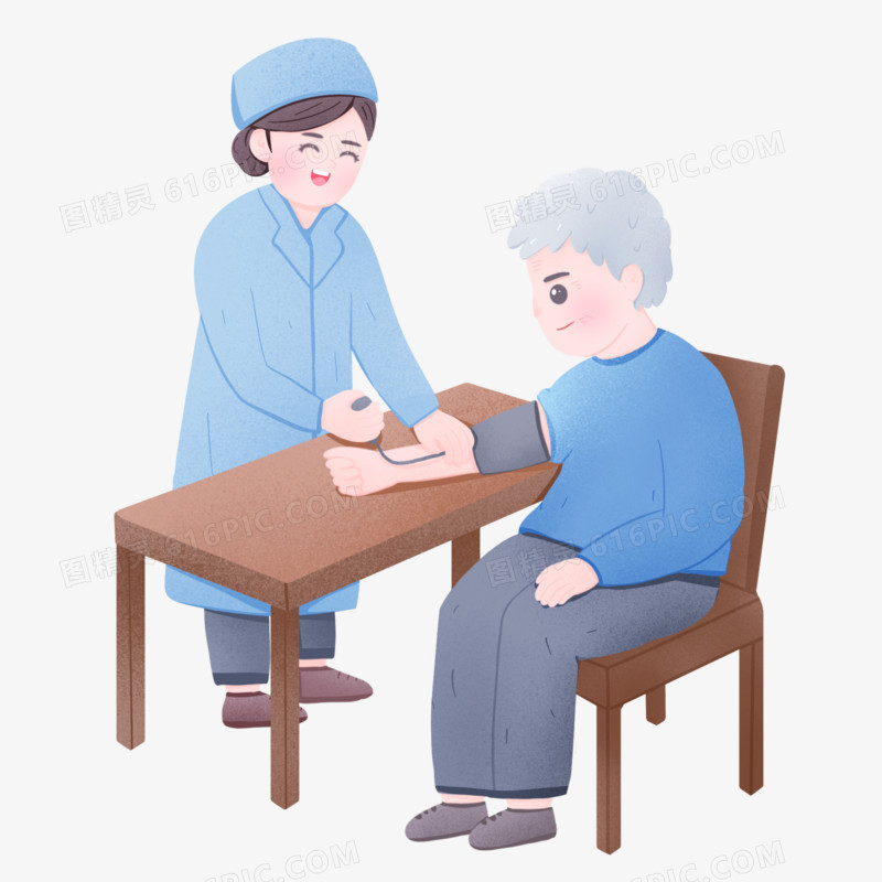 手绘护士给患者量血压素材