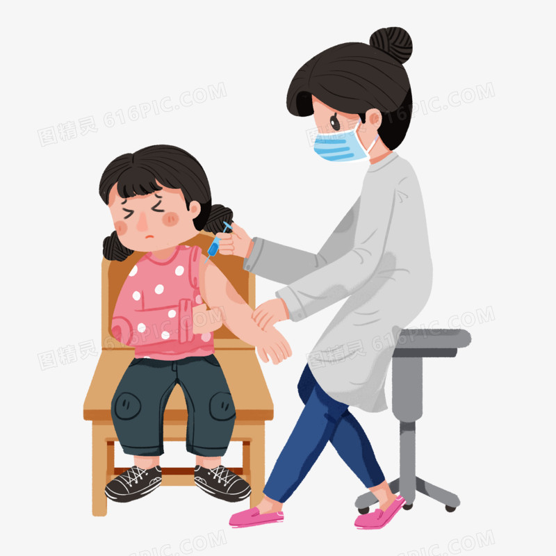 手绘医生给儿童打疫苗元素